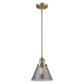 Innovations Lighting Large Cone Vintage Dimmable Led 8" Brushed Brass Mini Pendant, Smoked Glass 201S-BB-G43-LED